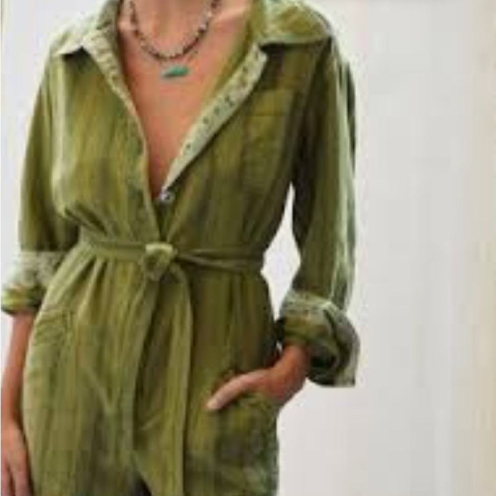 Anthropologie Pilcro Long Sleeve Collared Striped Button Down Shorts Romper